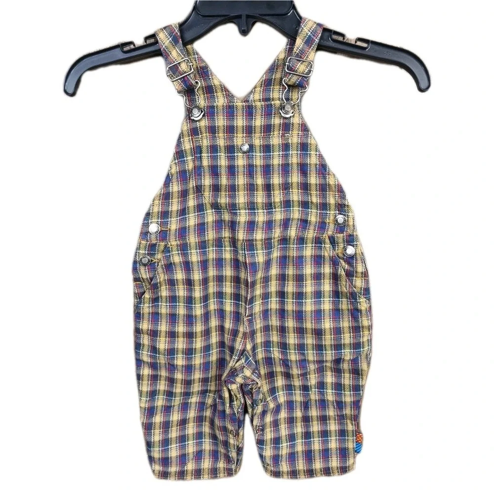 Vintage 1998 Gymboree Rainbow Tag Plaid Shortalls Overalls 6-12M
